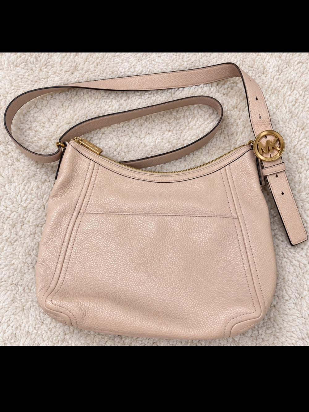 Michael Kors Blush Pebbled Leather Crossbody with MK Logo Accent